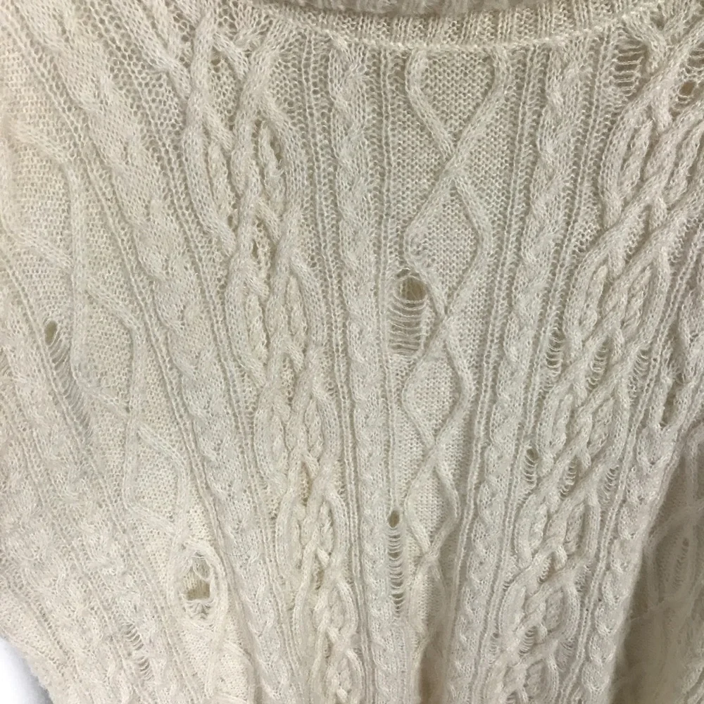 Free People Ivory Distressed Cowl Neck Sweater